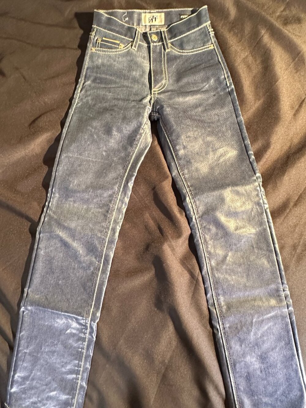 Eytys Cypress Wet Coated Straight Jeans Cyberpunk Y2K Blue Shiny Denim XS 26